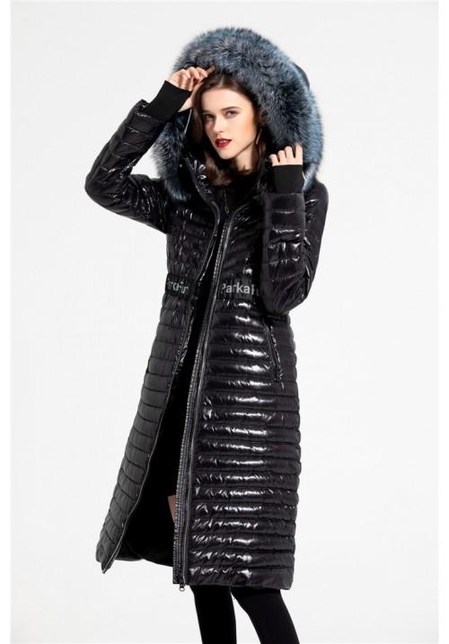 Dámsky páperový kabát s pravou kožušinou G-2235 black